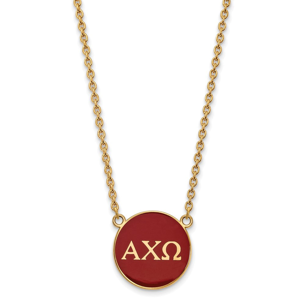 Sterling Silver Gold-plated LogoArt Alpha Chi Omega Sorority Greek Letters Large Color Enamel Pendant 18 inch Necklace