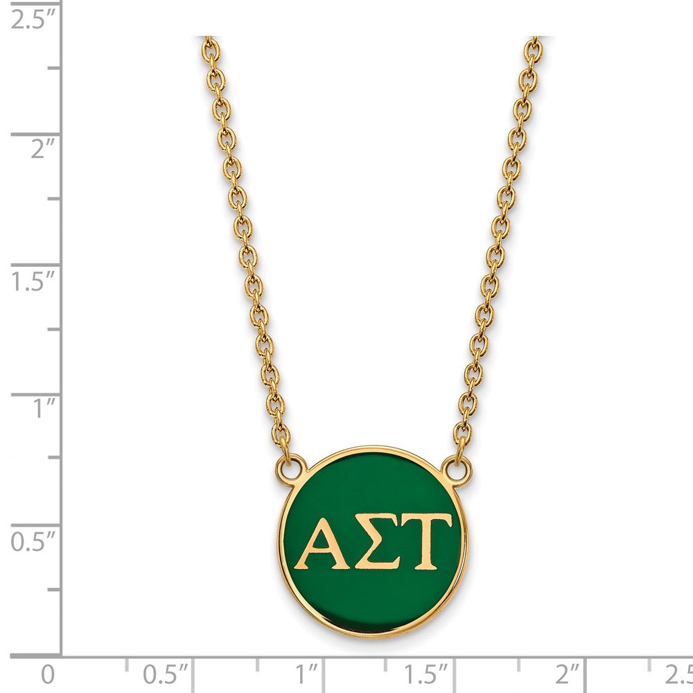 Sterling Silver Gold-plated LogoArt Alpha Sigma Tau Sorority Greek Letters Large Color Enamel Pendant 18 inch Necklace