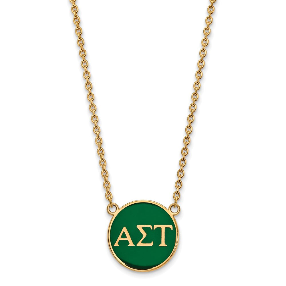 Sterling Silver Gold-plated LogoArt Alpha Sigma Tau Sorority Greek Letters Large Color Enamel Pendant 18 inch Necklace