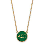 Sterling Silver Gold-plated LogoArt Alpha Sigma Tau Sorority Greek Letters Large Color Enamel Pendant 18 inch Necklace