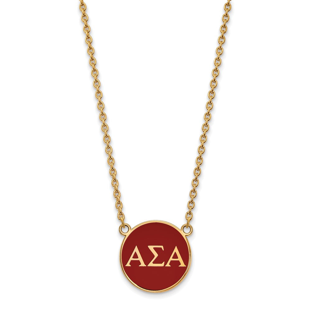 Sterling Silver Gold-plated LogoArt Alpha Sigma Alpha Sorority Greek Letters Large Color Enamel Pendant 18 inch Necklace