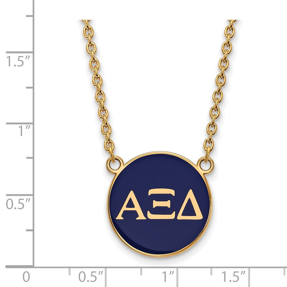 Sterling Silver Gold-plated LogoArt Alpha Xi Delta Sorority Greek Letters Large Color Enamel Pendant 18 inch Necklace