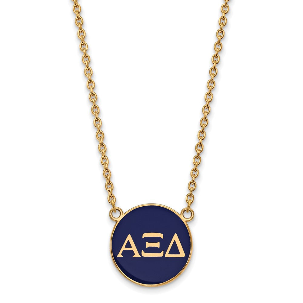 Sterling Silver Gold-plated LogoArt Alpha Xi Delta Sorority Greek Letters Large Color Enamel Pendant 18 inch Necklace
