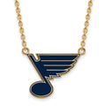 Sterling Silver Gold-plated NHL LogoArt St. Louis Blues Large Enameled Pendant 18 inch Necklace