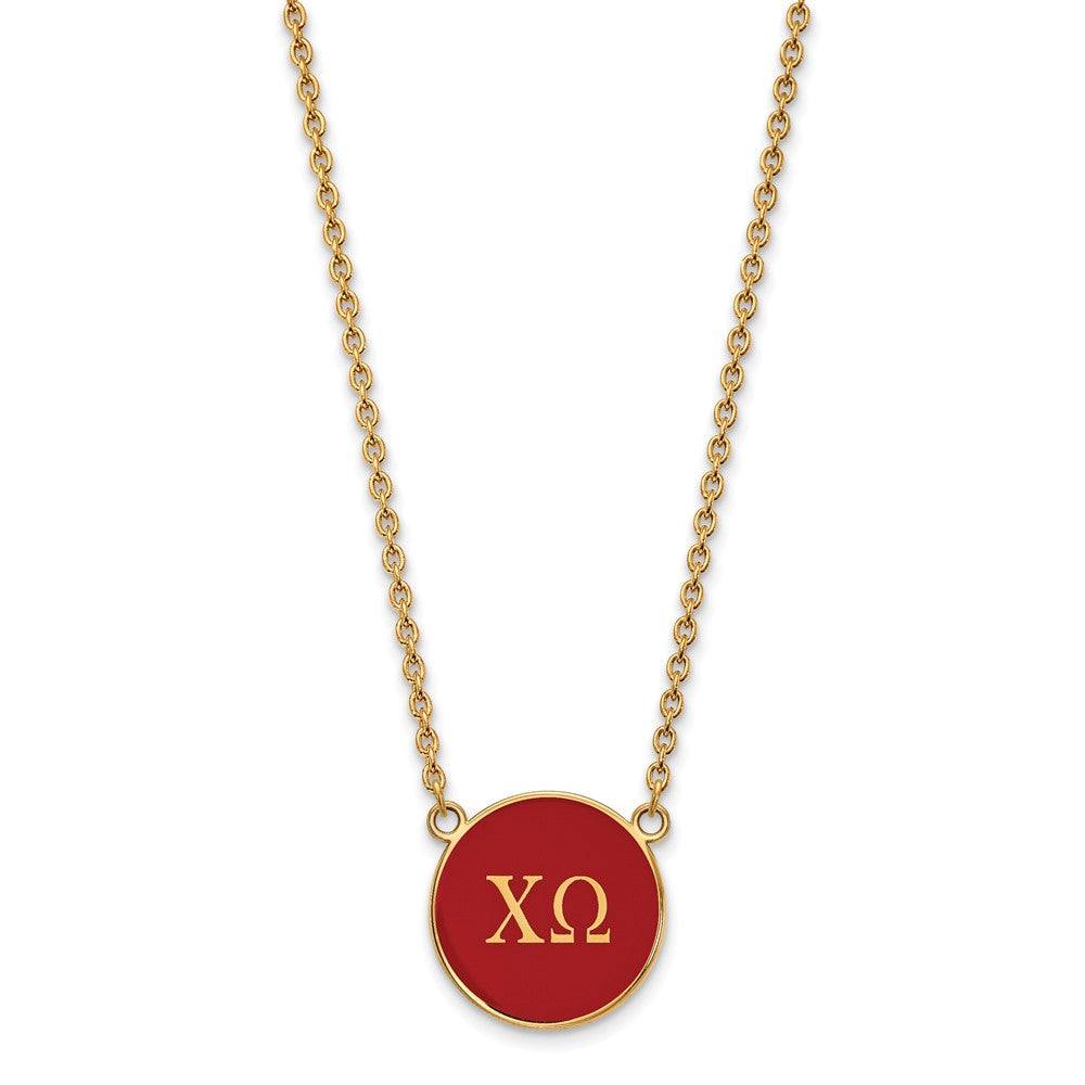 Sterling Silver Gold-plated LogoArt Chi Omega Sorority Greek Letters Large Color Enamel Pendant 18 inch Necklace