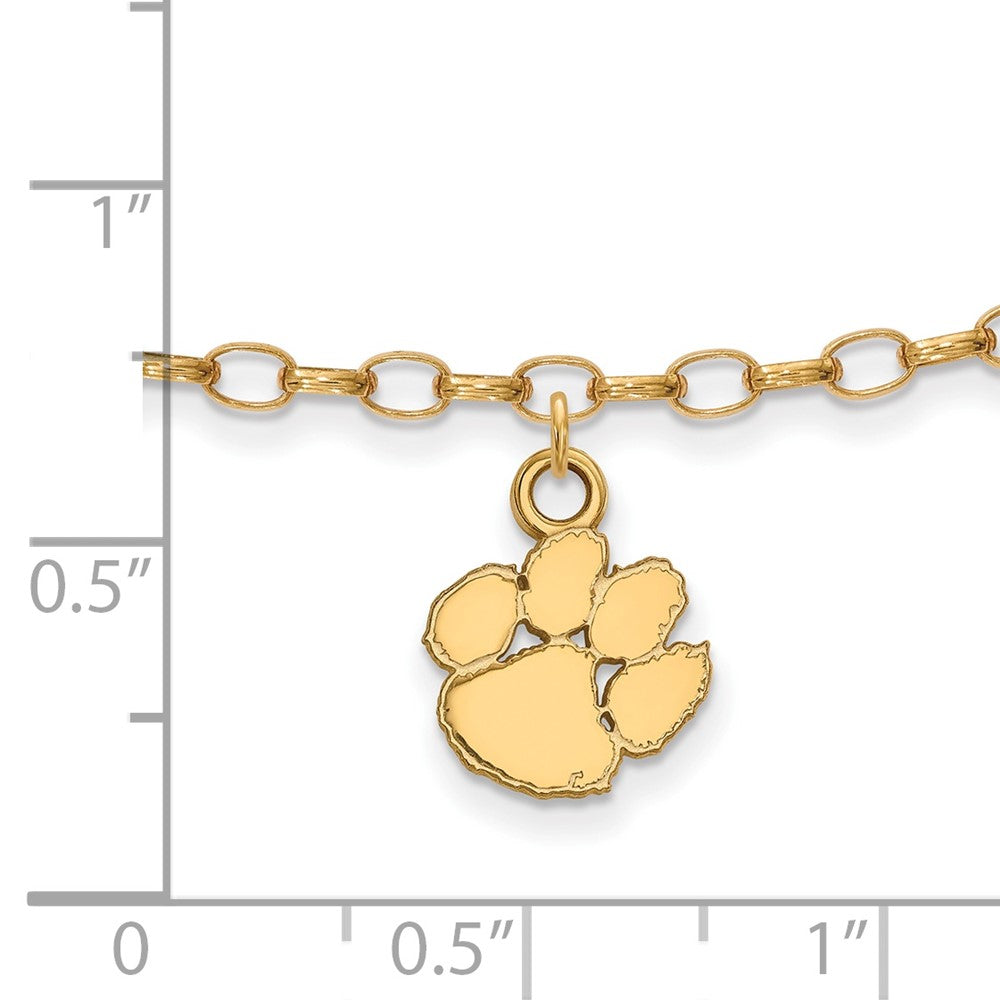 Sterling Silver Gold-plated LogoArt Clemson University Tiger Paw 9 inch Anklet