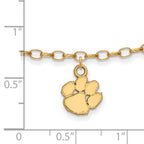 Sterling Silver Gold-plated LogoArt Clemson University Tiger Paw 9 inch Anklet