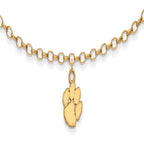 Sterling Silver Gold-plated LogoArt Clemson University Tiger Paw 9 inch Anklet