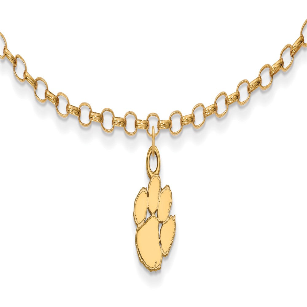Sterling Silver Gold-plated LogoArt Clemson University Tiger Paw 9 inch Anklet