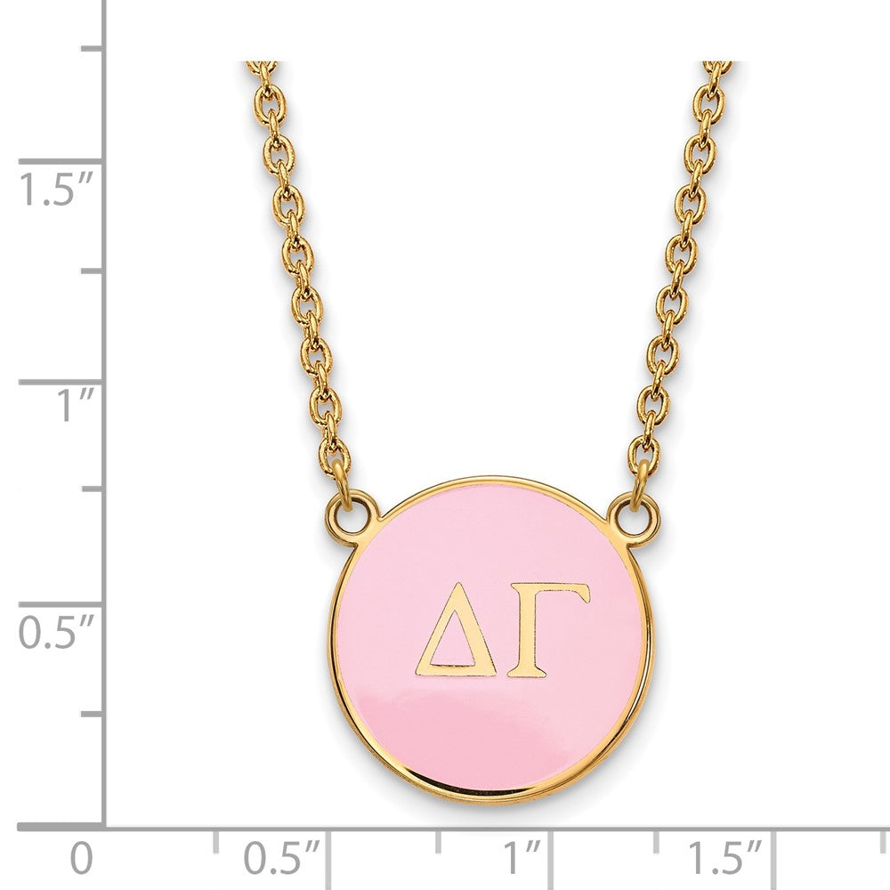 Sterling Silver Gold-plated LogoArt Delta Gamma Sorority Greek Letters Large Color Enamel Pendant 18 inch Necklace