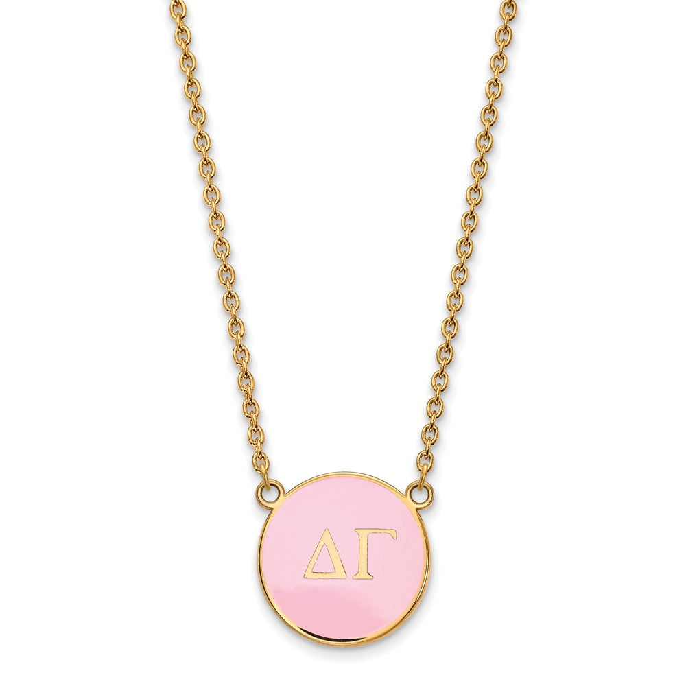 Sterling Silver Gold-plated LogoArt Delta Gamma Sorority Greek Letters Large Color Enamel Pendant 18 inch Necklace
