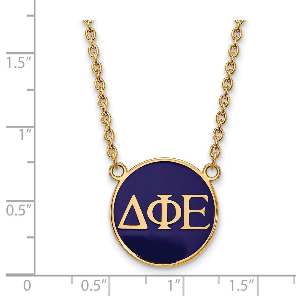 Sterling Silver Gold-plated LogoArt Delta Phi Epsilon Sorority Greek Letters Large Color Enamel Pendant 18 inch Necklace