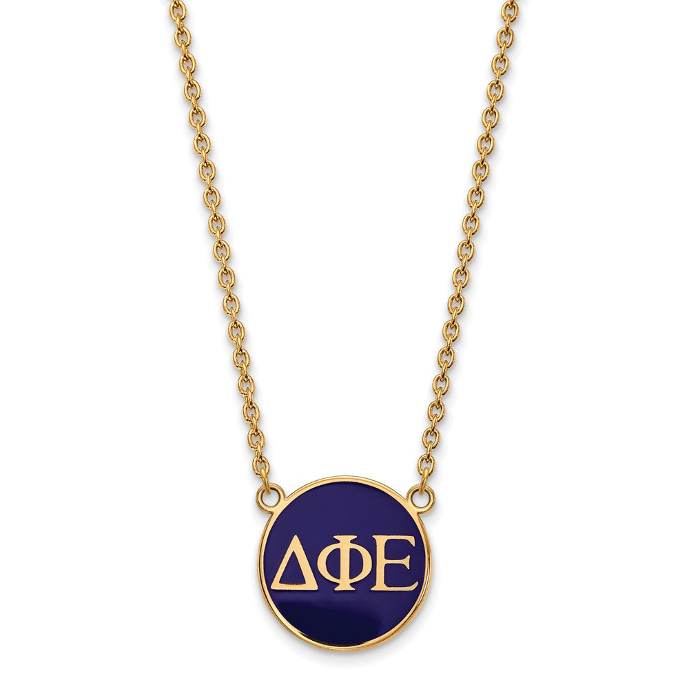 Sterling Silver Gold-plated LogoArt Delta Phi Epsilon Sorority Greek Letters Large Color Enamel Pendant 18 inch Necklace