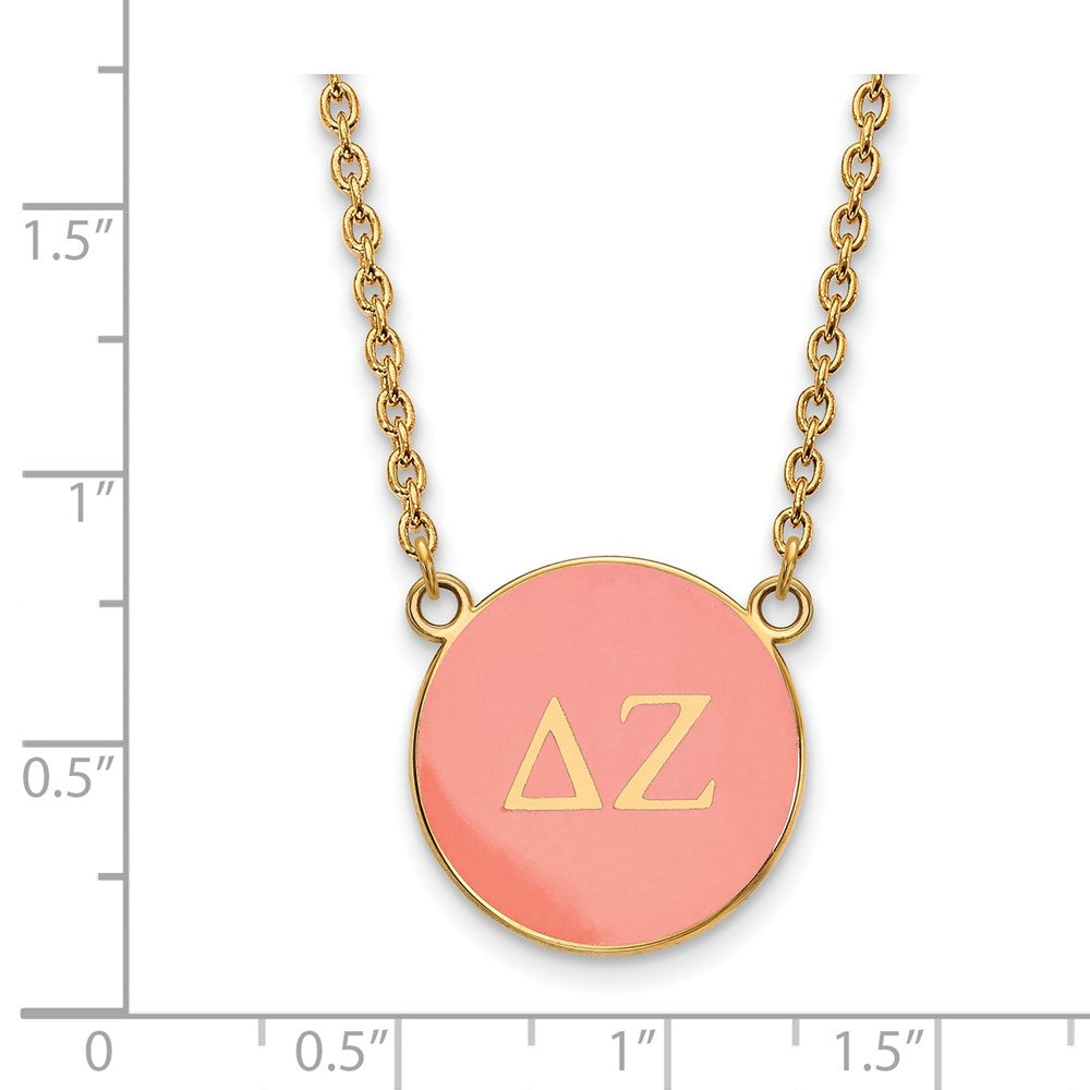 Sterling Silver Gold-plated LogoArt Delta Zeta Sorority Greek Letters Large Color Enamel Pendant 18 inch Necklace