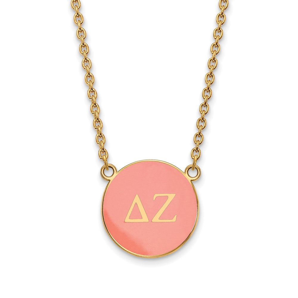Sterling Silver Gold-plated LogoArt Delta Zeta Sorority Greek Letters Large Color Enamel Pendant 18 inch Necklace