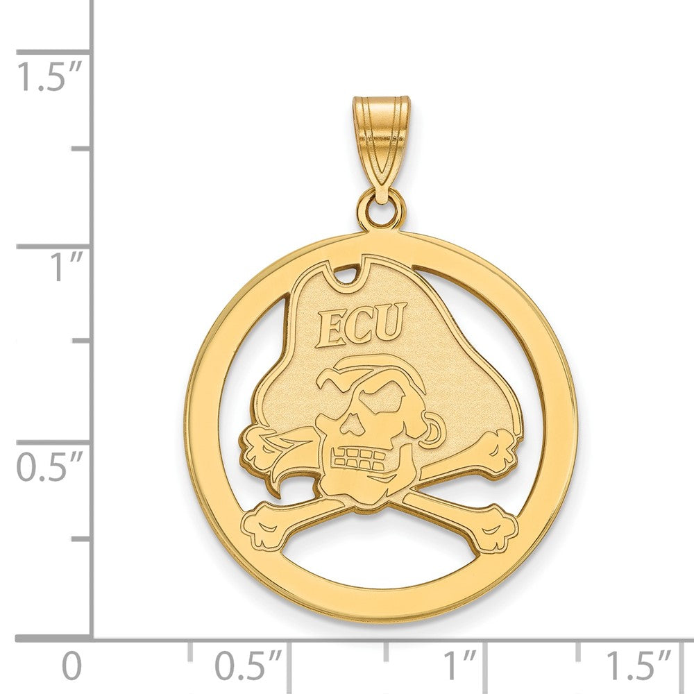 Sterling Silver Gold-plated LogoArt East Carolina University Pirate Large Circle Pendant
