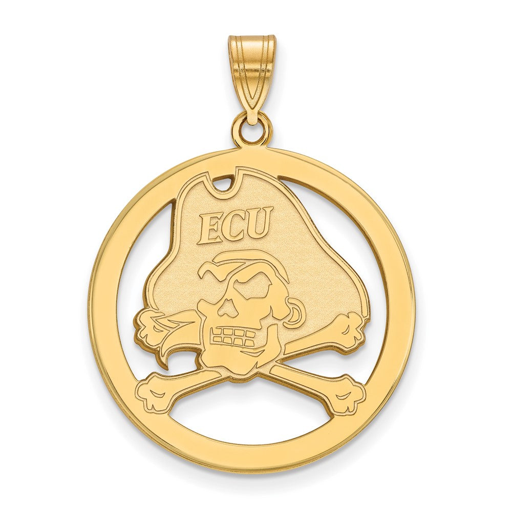 Sterling Silver Gold-plated LogoArt East Carolina University Pirate Large Circle Pendant