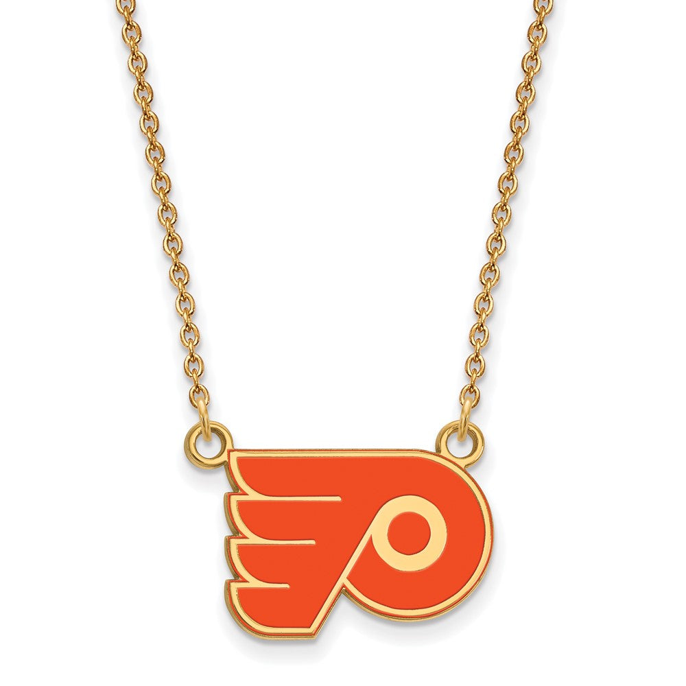 Sterling Silver Gold-plated NHL LogoArt Philadelphia Flyers Small Enameled Pendant 18 inch Necklace