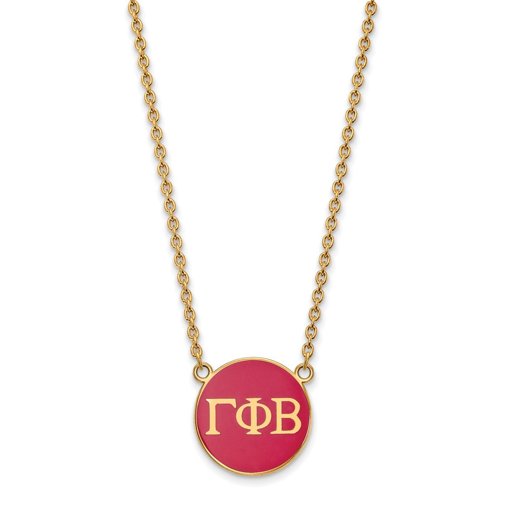 Sterling Silver Gold-plated LogoArt Gamma Phi Beta Sorority Greek Letters Large Color Enamel Pendant 18 inch Necklace