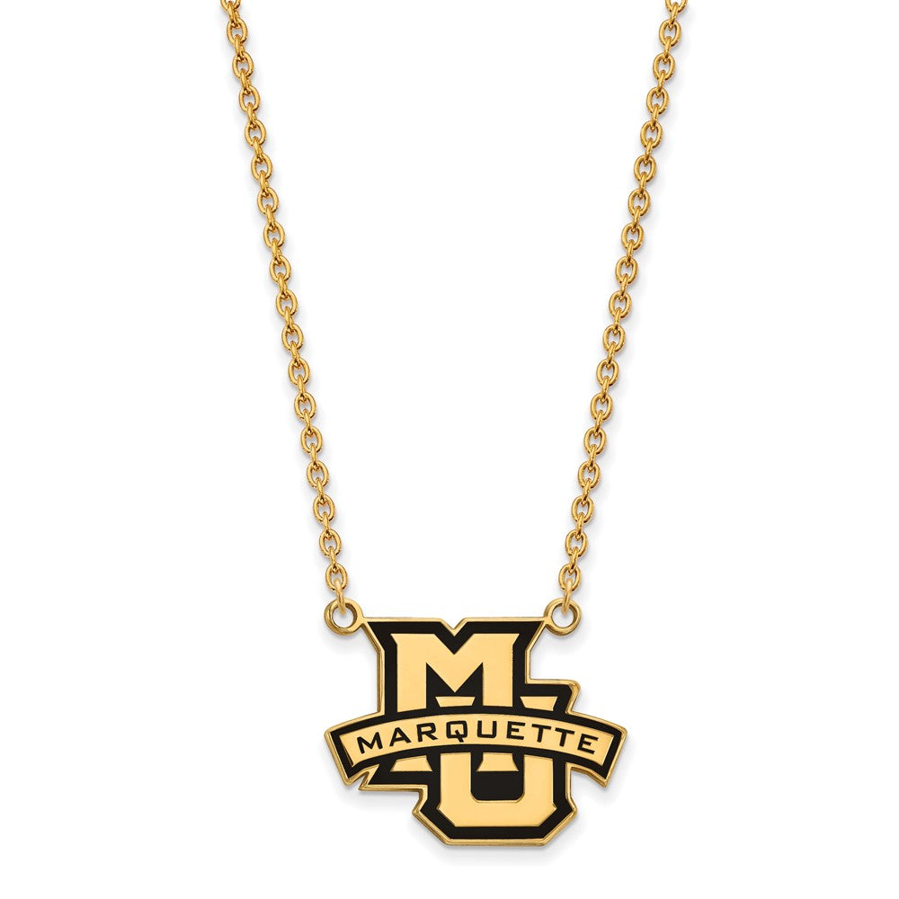 Sterling Silver Gold-plated LogoArt Marquette University Large Enameled Pendant 18 inch Necklace