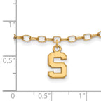 Sterling Silver Gold-plated LogoArt Michigan State University Letter S 9-inch Anklet