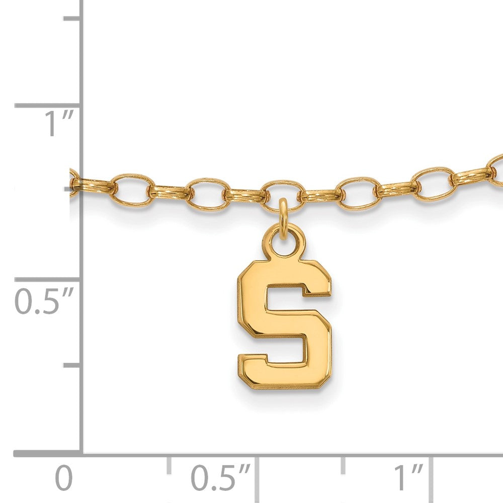 Sterling Silver Gold-plated LogoArt Michigan State University Letter S 9-inch Anklet
