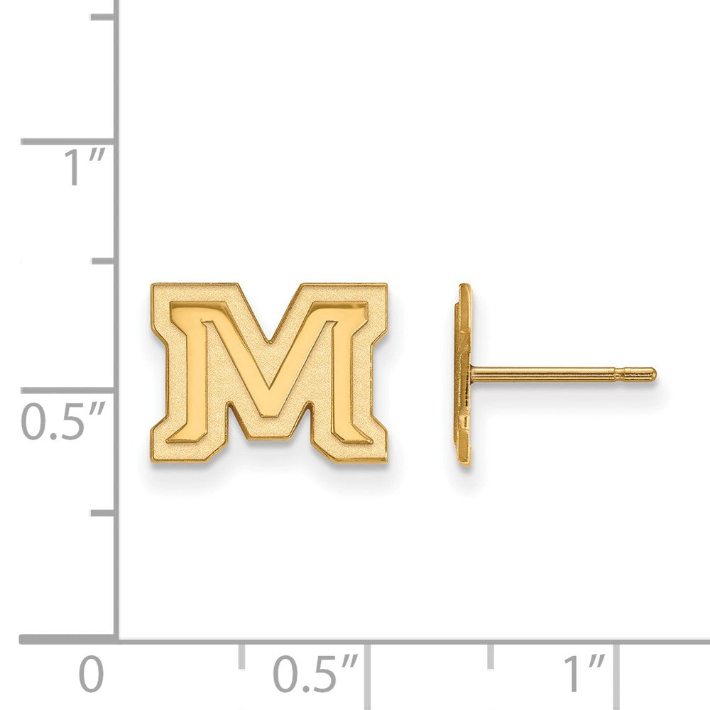 Sterling Silver Gold-plated LogoArt Montana State University Letter M Extra Small Post Earrings