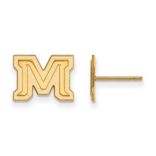 10k Gold LogoArt Montana State University Letter M Extra Small Post Earrings