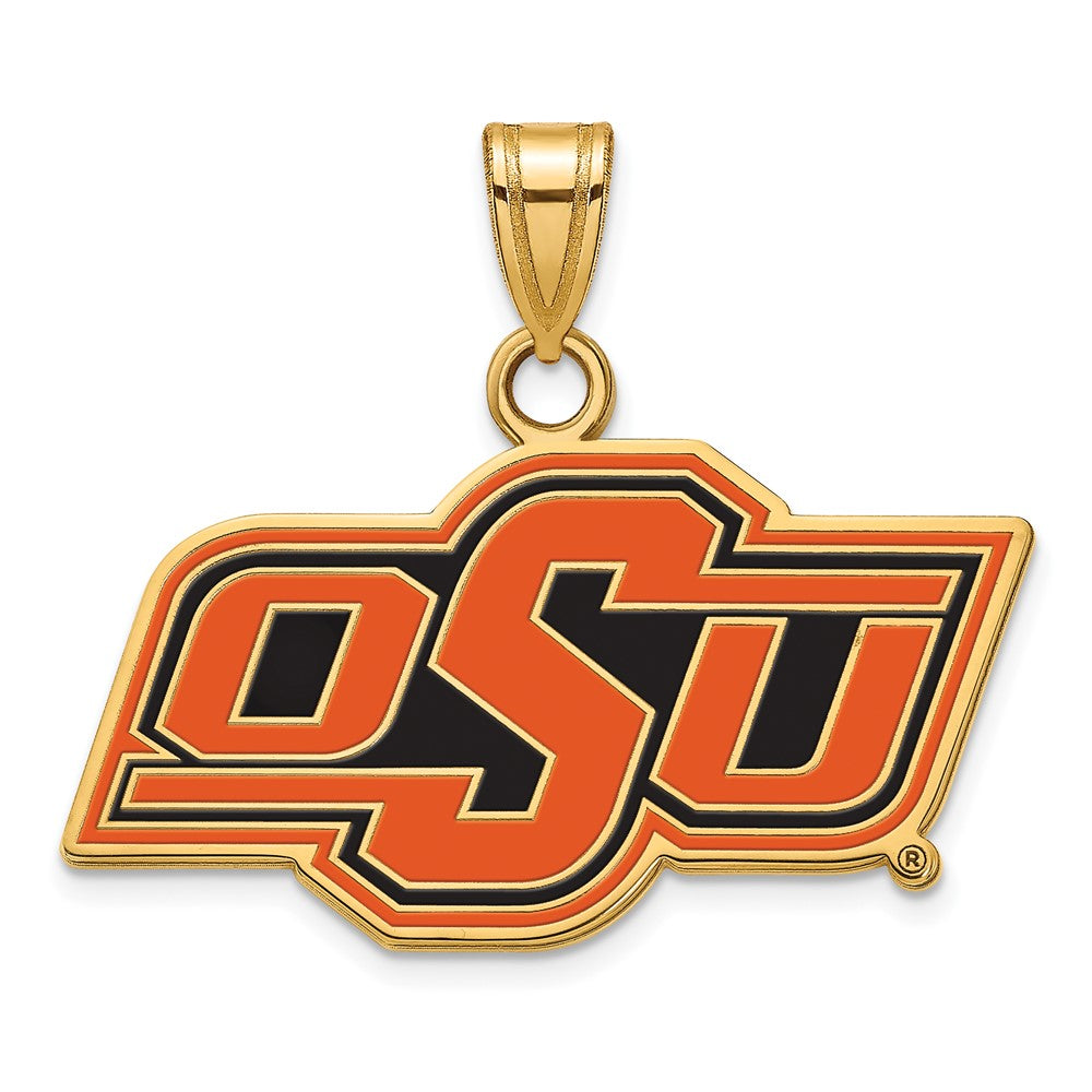 Sterling Silver Gold-plated LogoArt Oklahoma State University O-S-U Small Enameled Pendant