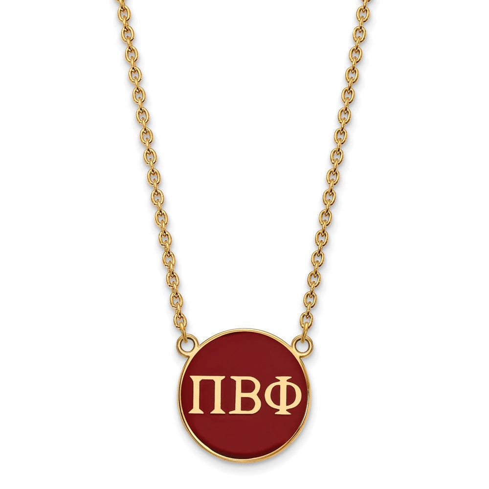Sterling Silver Gold-plated LogoArt Pi Beta Phi Sorority Greek Letters Large Color Enamel Pendant 18 inch Necklace