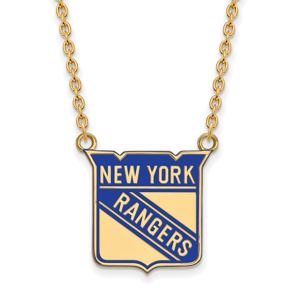 Sterling Silver Gold-plated NHL LogoArt New York Rangers Large Enameled Pendant 18 inch Necklace