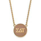 Sterling Silver Gold-plated LogoArt Sigma Delta Tau Sorority Greek Letters Large Color Enamel Pendant 18 inch Necklace
