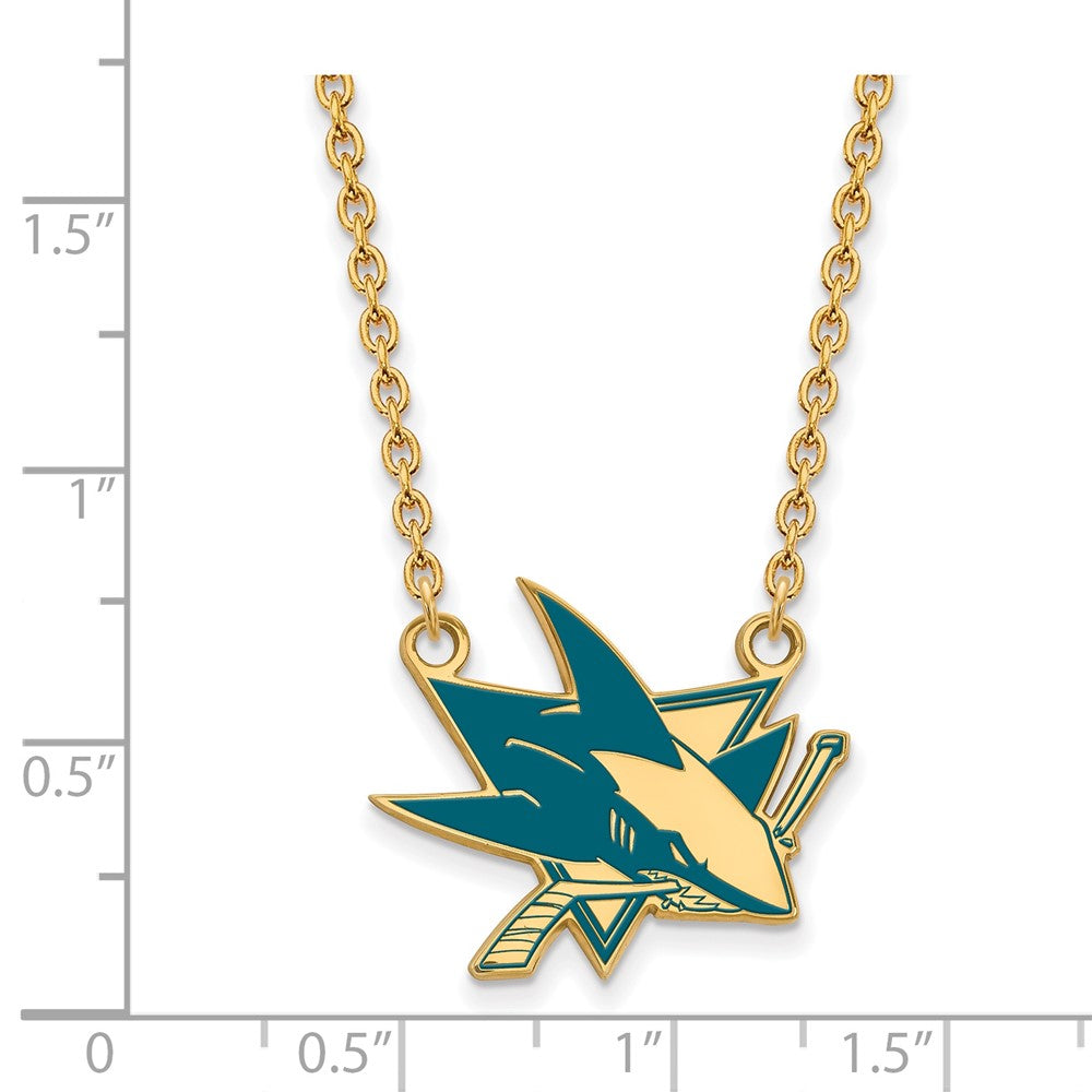 Sterling Silver Gold-plated NHL LogoArt San Jose Sharks Large Enameled Pendant 18 inch Necklace