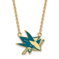 Sterling Silver Gold-plated NHL LogoArt San Jose Sharks Large Enameled Pendant 18 inch Necklace