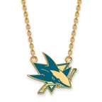 Sterling Silver Gold-plated NHL LogoArt San Jose Sharks Large Enameled Pendant 18 inch Necklace