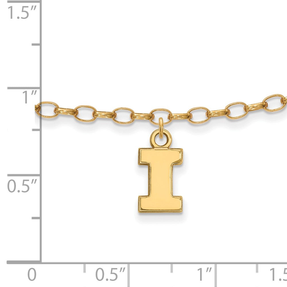 Sterling Silver Gold-plated LogoArt University of Illinois Letter I 9-inch Anklet