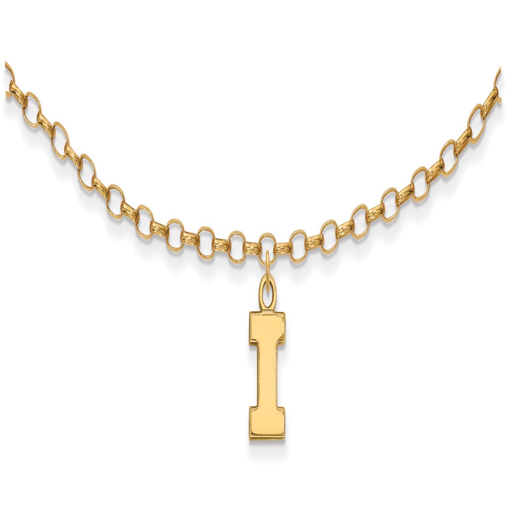 Sterling Silver Gold-plated LogoArt University of Illinois Letter I 9-inch Anklet