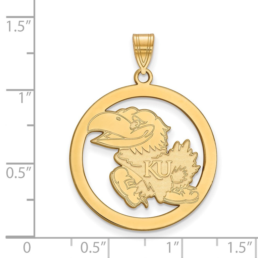 Sterling Silver Gold-plated LogoArt University of Kansas Jayhawk Large Circle Pendant