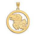 Sterling Silver Gold-plated LogoArt University of Kansas Jayhawk Large Circle Pendant