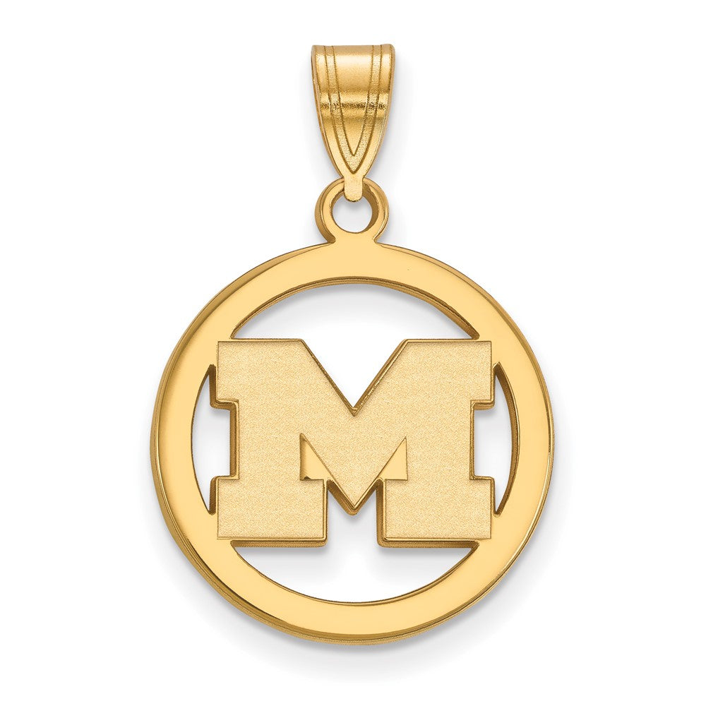 Sterling Silver Gold-plated LogoArt University of Michigan Letter M Medium Circle Pendant