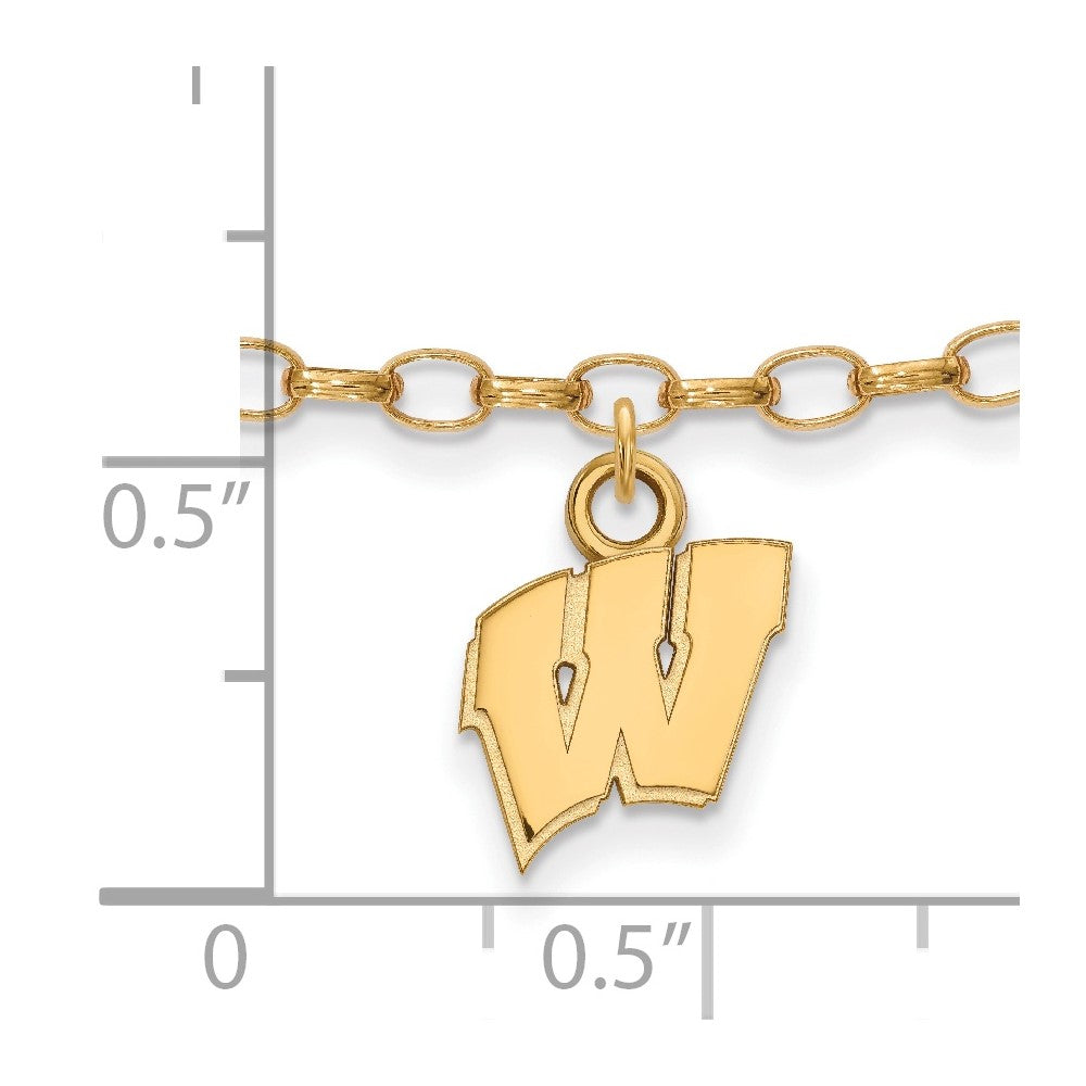 Sterling Silver Gold-plated LogoArt University of Wisconsin Letter W 9-inch Anklet
