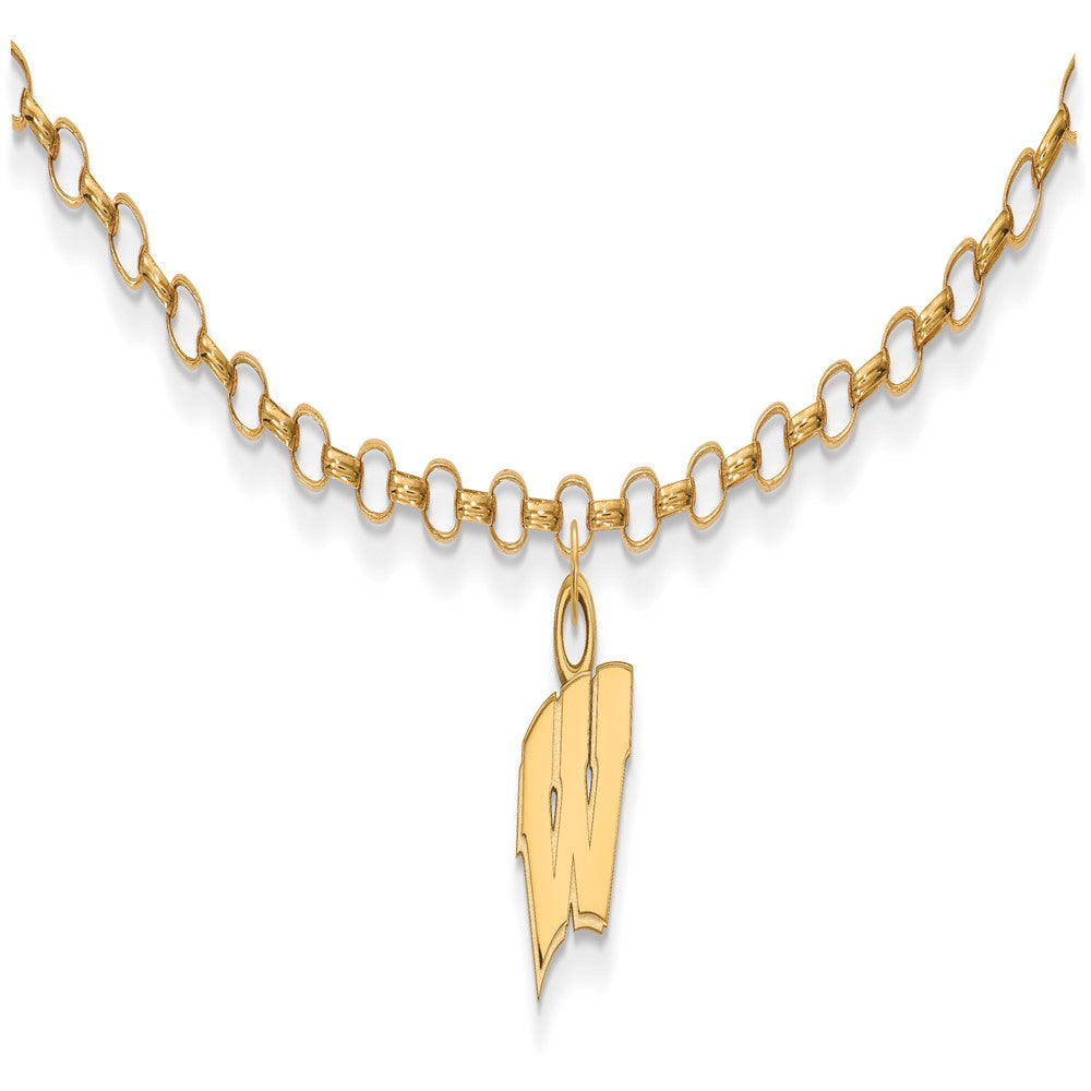 Sterling Silver Gold-plated LogoArt University of Wisconsin Letter W 9-inch Anklet