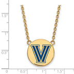 Sterling Silver Gold-plated LogoArt Villanova University Letter V Large Enameled Disc Pendant 18 inch Necklace