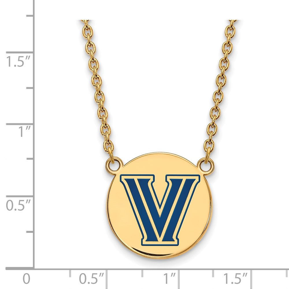 Sterling Silver Gold-plated LogoArt Villanova University Letter V Large Enameled Disc Pendant 18 inch Necklace