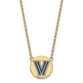 Sterling Silver Gold-plated LogoArt Villanova University Letter V Large Enameled Disc Pendant 18 inch Necklace