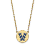 Sterling Silver Gold-plated LogoArt Villanova University Letter V Large Enameled Disc Pendant 18 inch Necklace
