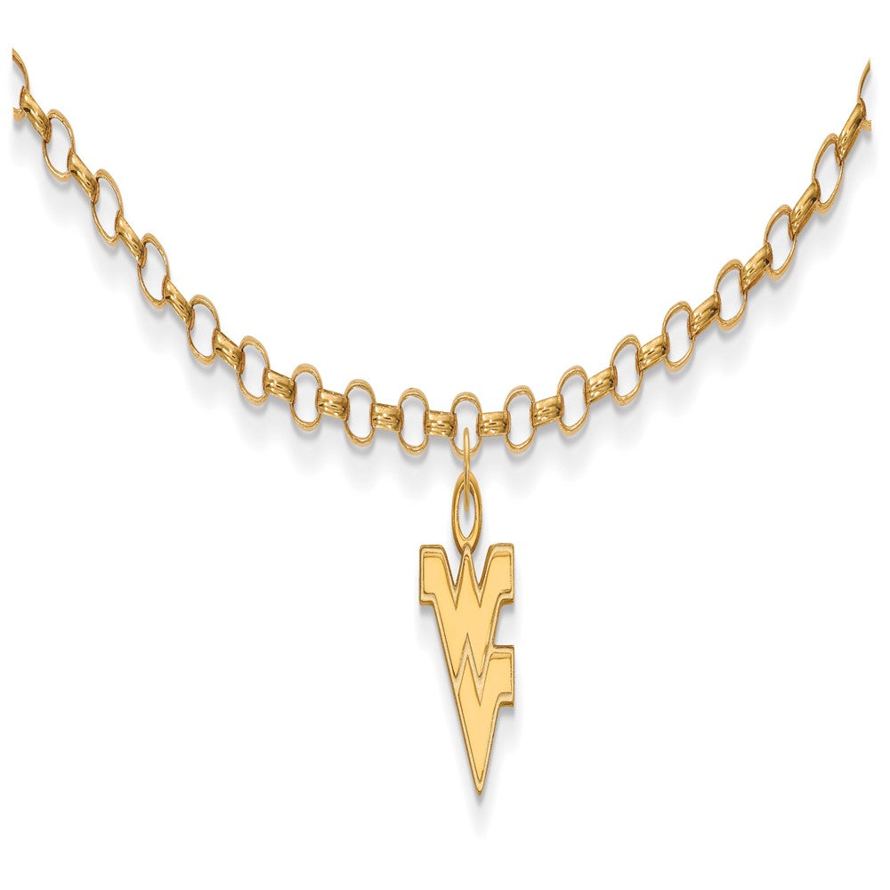 Sterling Silver Gold-plated LogoArt West Virginia University W-V 9-inch Anklet
