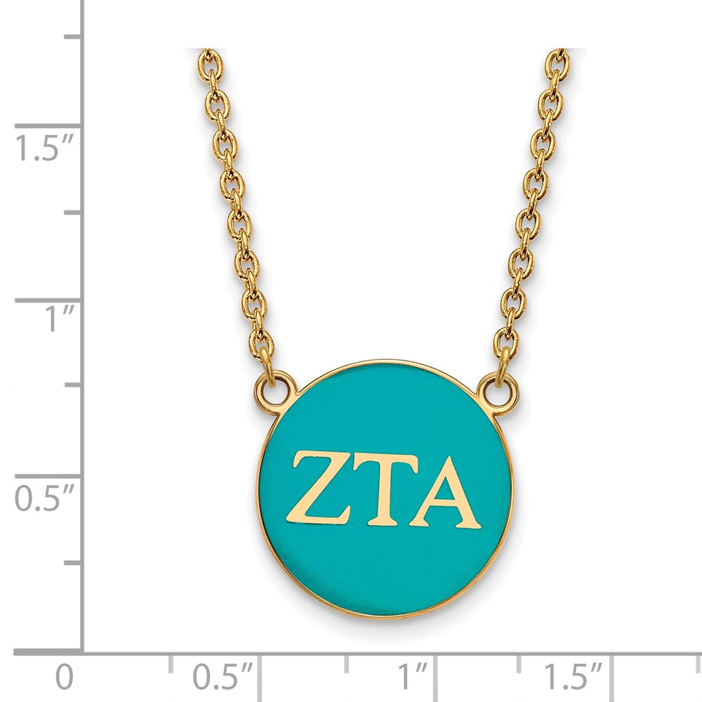 Sterling Silver Gold-plated LogoArt Zeta Tau Alpha Sorority Greek Letters Large Color Enamel Pendant 18 inch Necklace