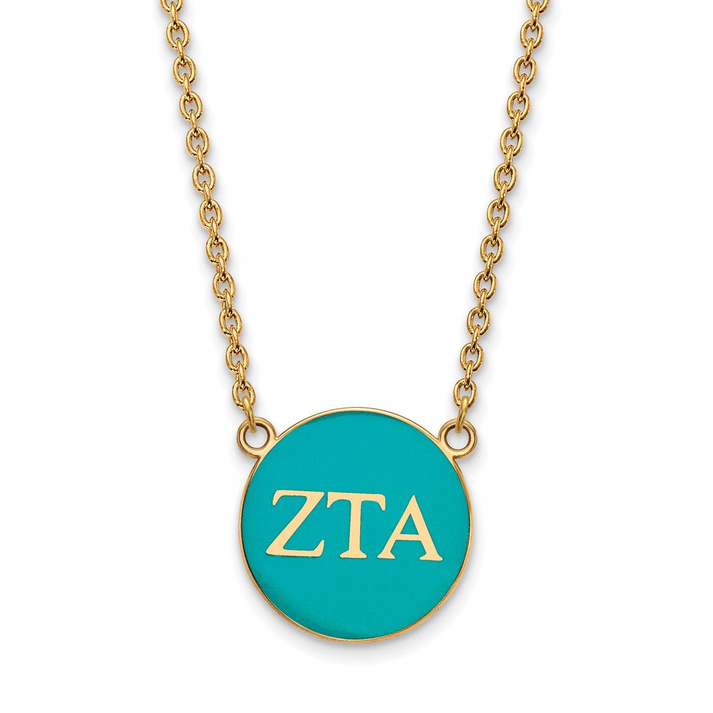 Sterling Silver Gold-plated LogoArt Zeta Tau Alpha Sorority Greek Letters Large Color Enamel Pendant 18 inch Necklace