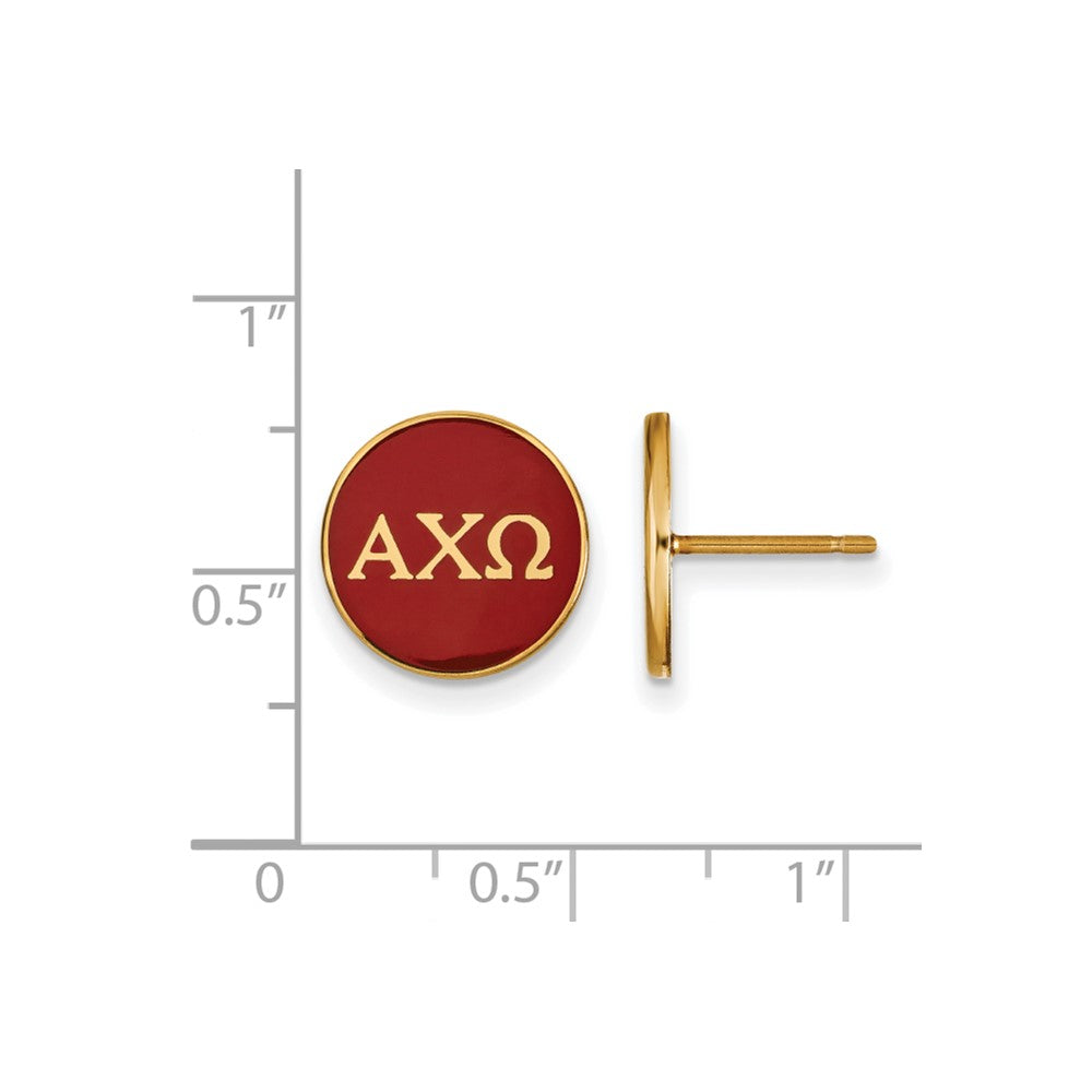 Sterling Silver Gold-plated LogoArt Alpha Chi Omega Sorority Greek Letters Color Enamel Post Earrings